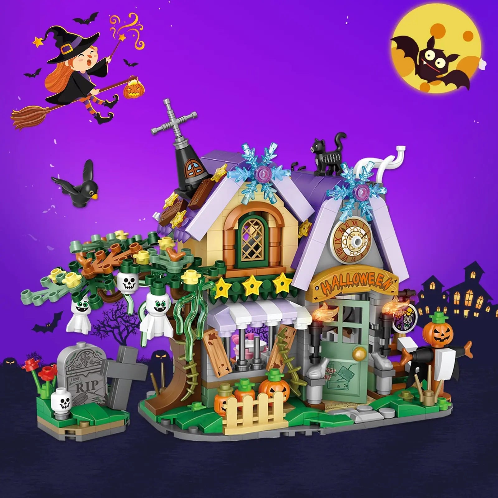 783PCS Creative Building Block Halloween Haunted House Pumpkin Element