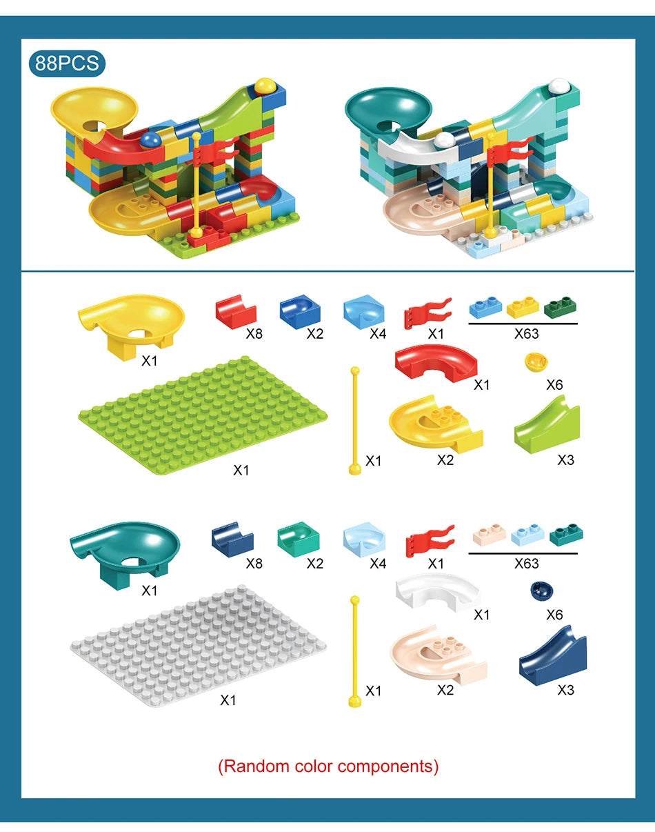 88-100PCS Marble Race Funnel Slideway Big Blocks for Preschool