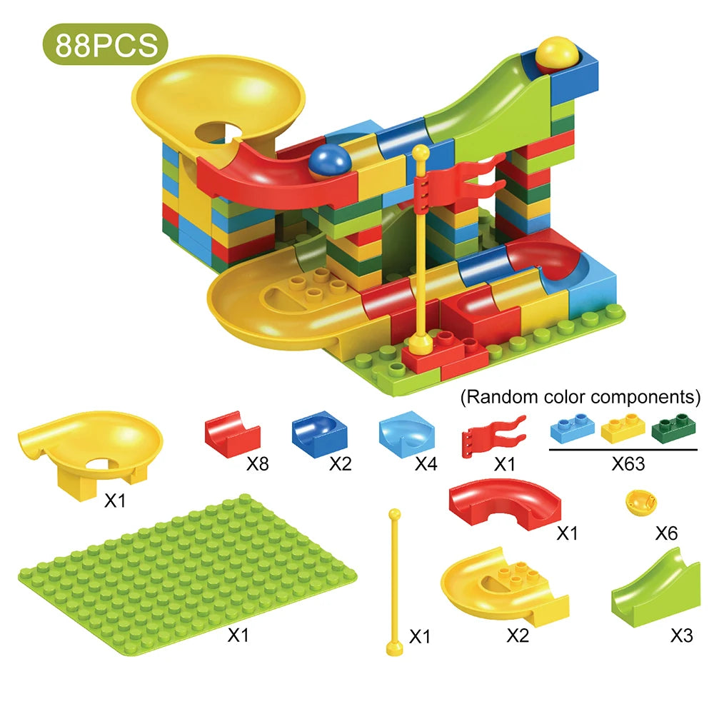 88-100PCS Marble Race Funnel Slideway Big Blocks for Preschool