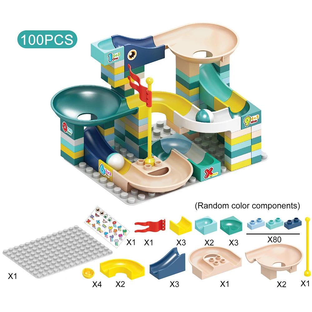 88-100PCS Marble Race Funnel Slideway Big Blocks for Preschool