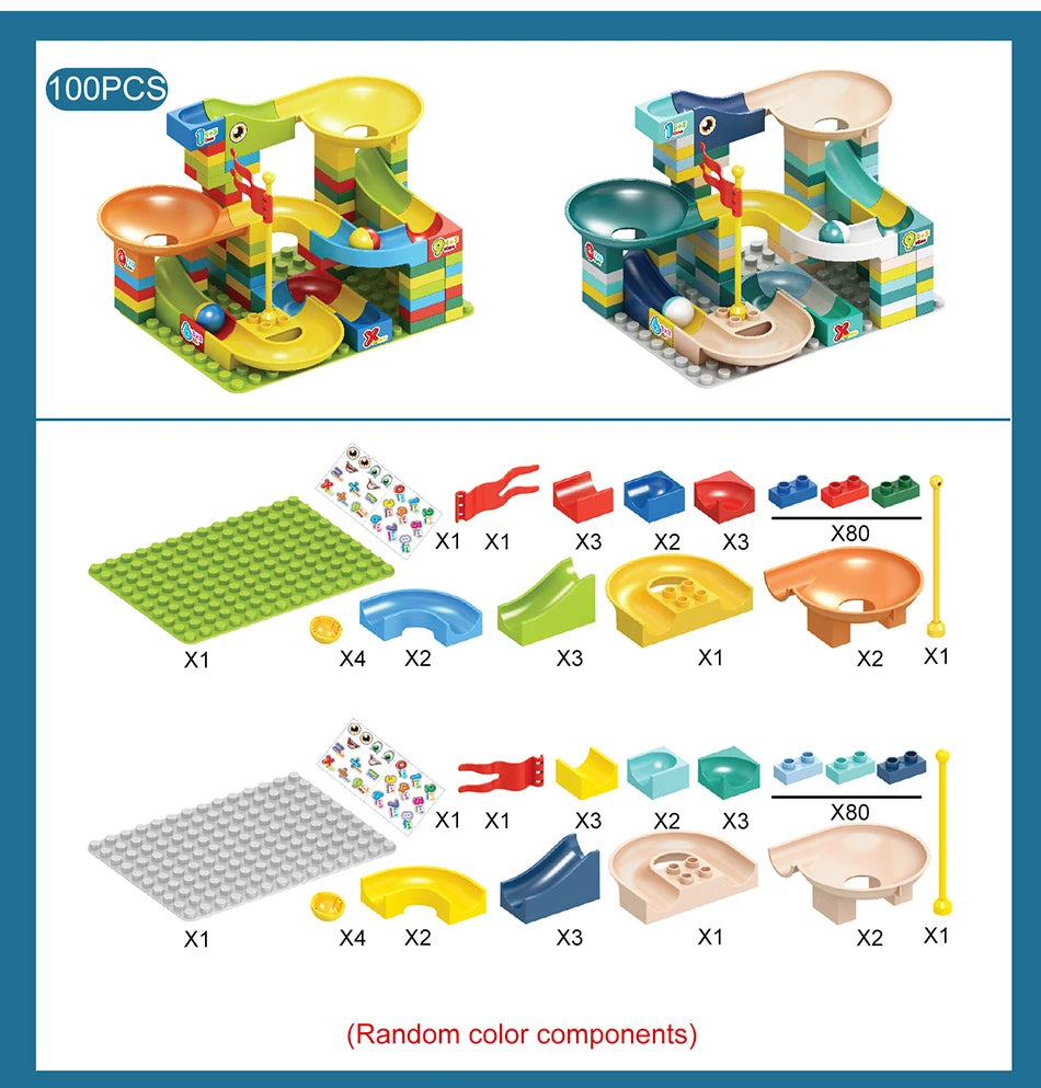 88-100PCS Marble Race Funnel Slideway Big Blocks for Preschool