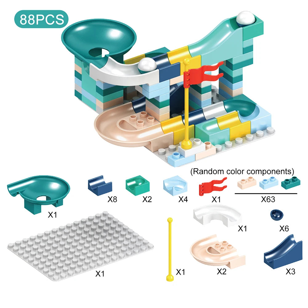 88-100PCS Marble Race Funnel Slideway Big Blocks for Preschool