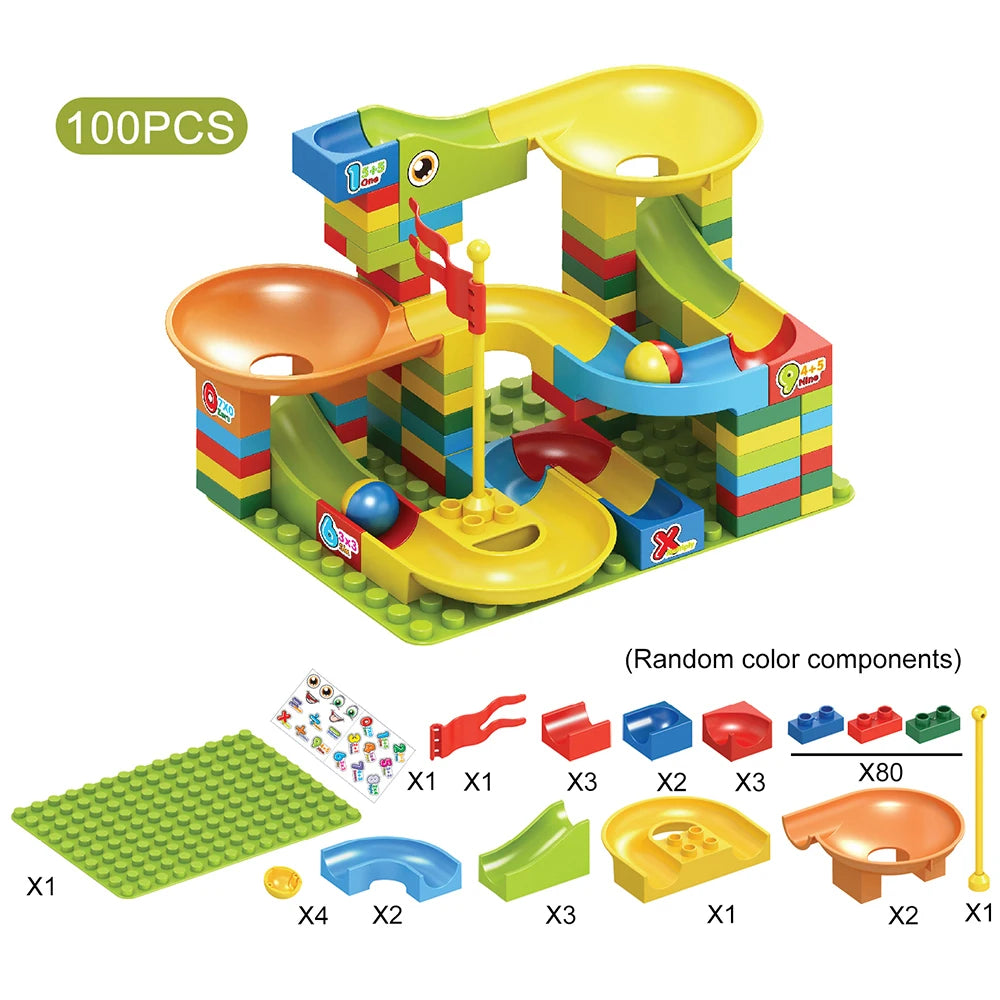 88-100PCS Marble Race Funnel Slideway Big Blocks for Preschool