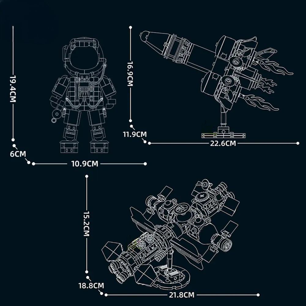 300PCS MOC Space Stastion Astronaut Satellite Rocket Aerospace