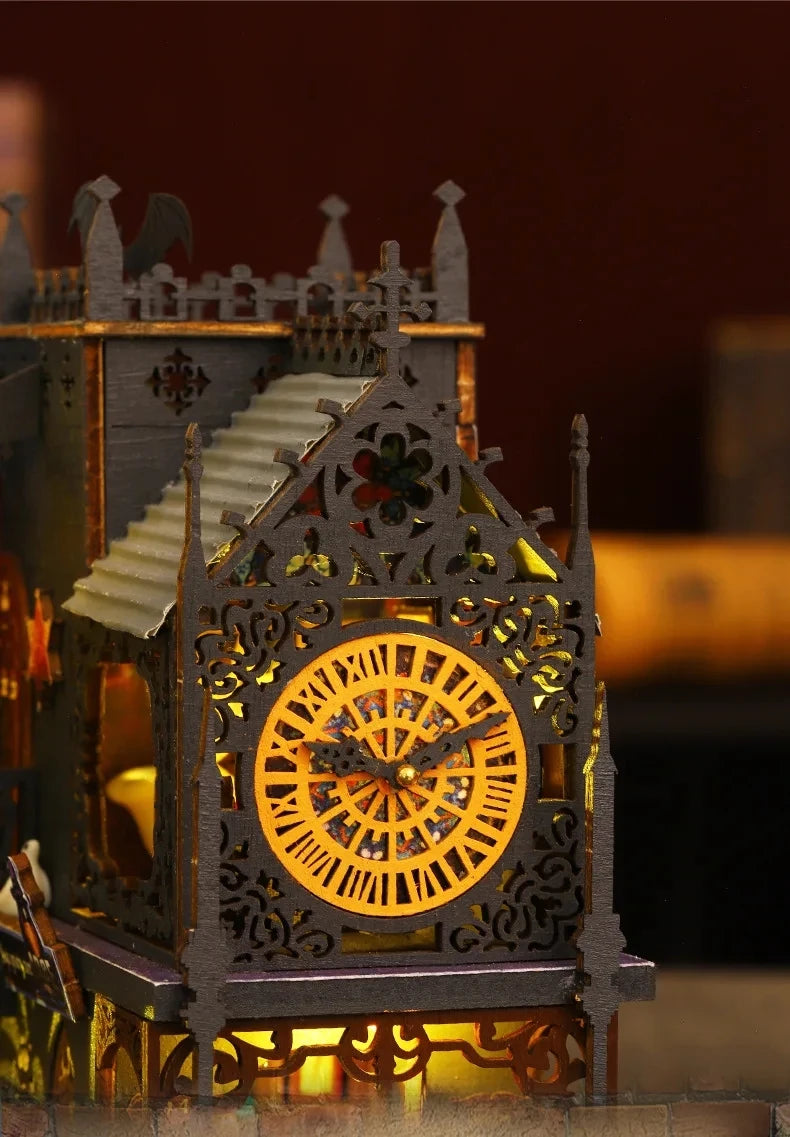 3D Big DollHouse Wooden Puzze House and Clock Tower with Mini Furniture