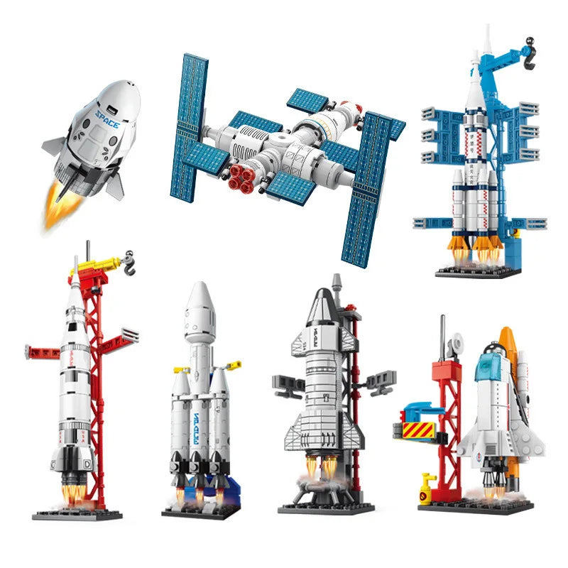500PCS MOC Aerospaces Manned Rocket Craft Launch Center Space Spacecrafts Aviation Brick Set