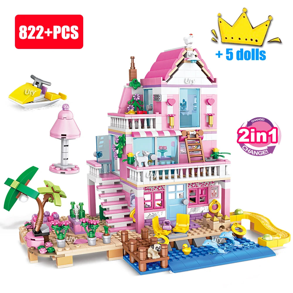 822 PCS Friends City House Summer Holiday Seaside Villa Bricks