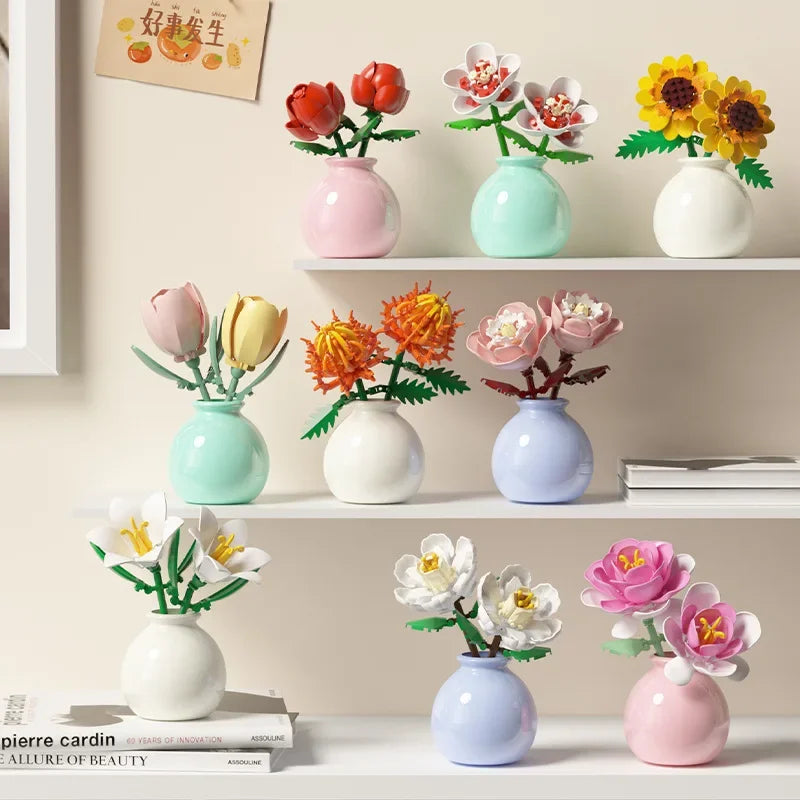 60PCS Cute Mini Bostanic Blocks in Oval Vase
