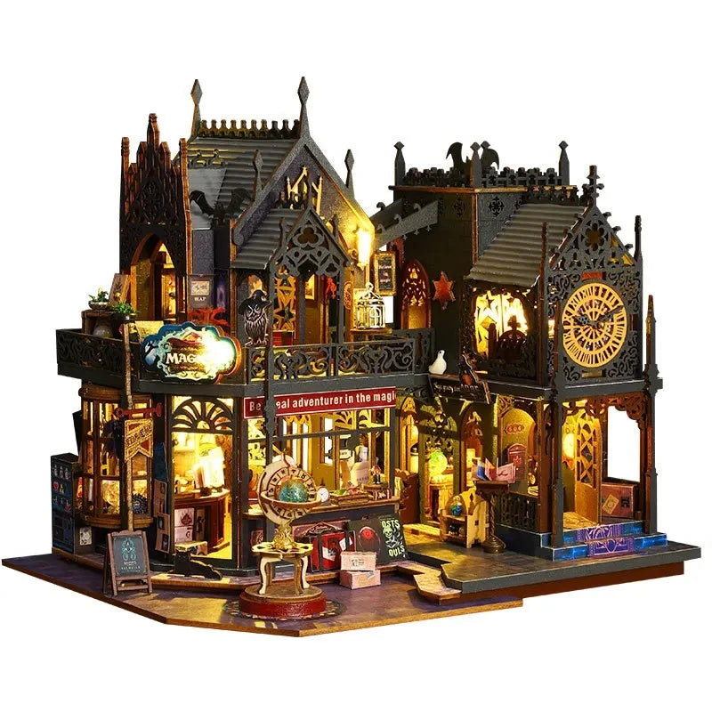3D Big DollHouse Wooden Puzze House and Clock Tower with Mini Furniture
