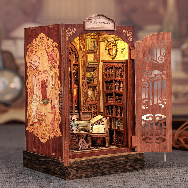 DIY 3D Book Nook Kit Miniature Wooden Owl Dollhouse Bookstore with LED