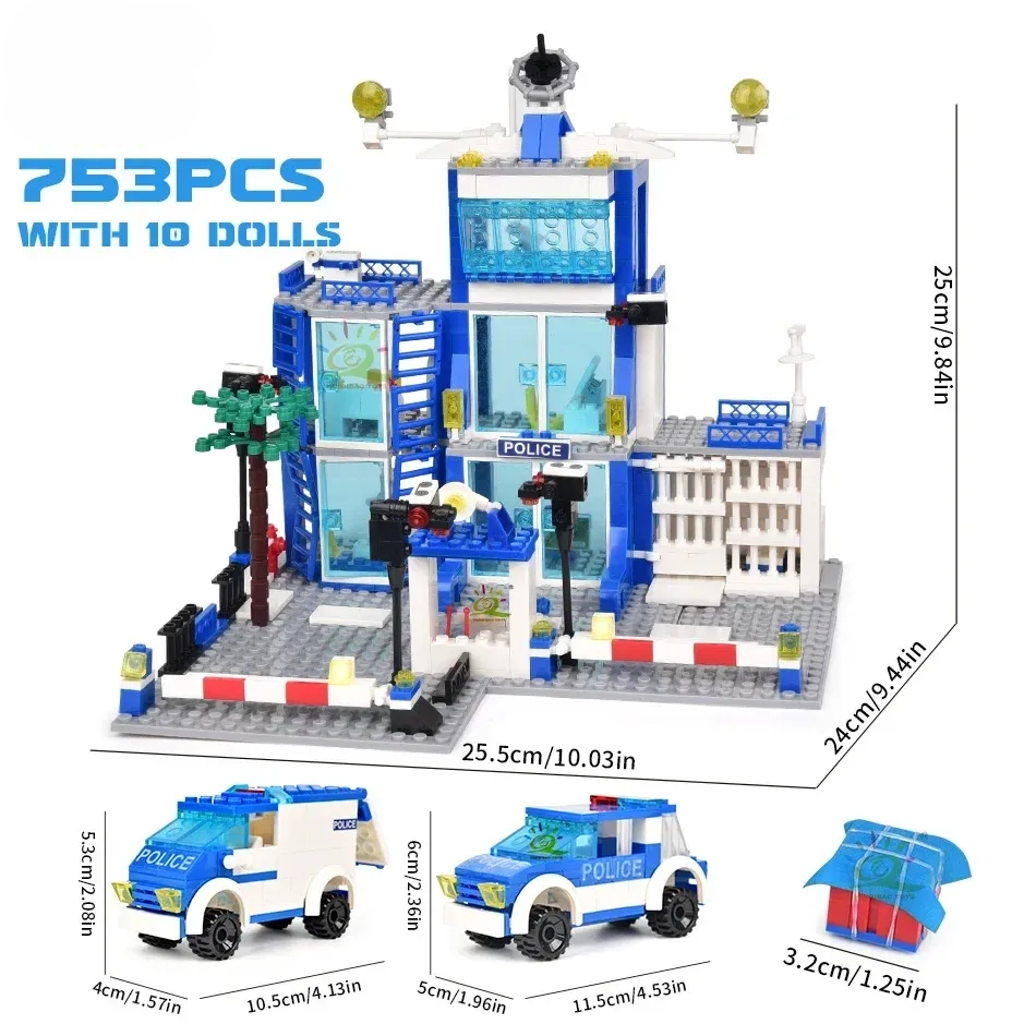 753PCS City Police Station Building Educational Blocks Set Boys