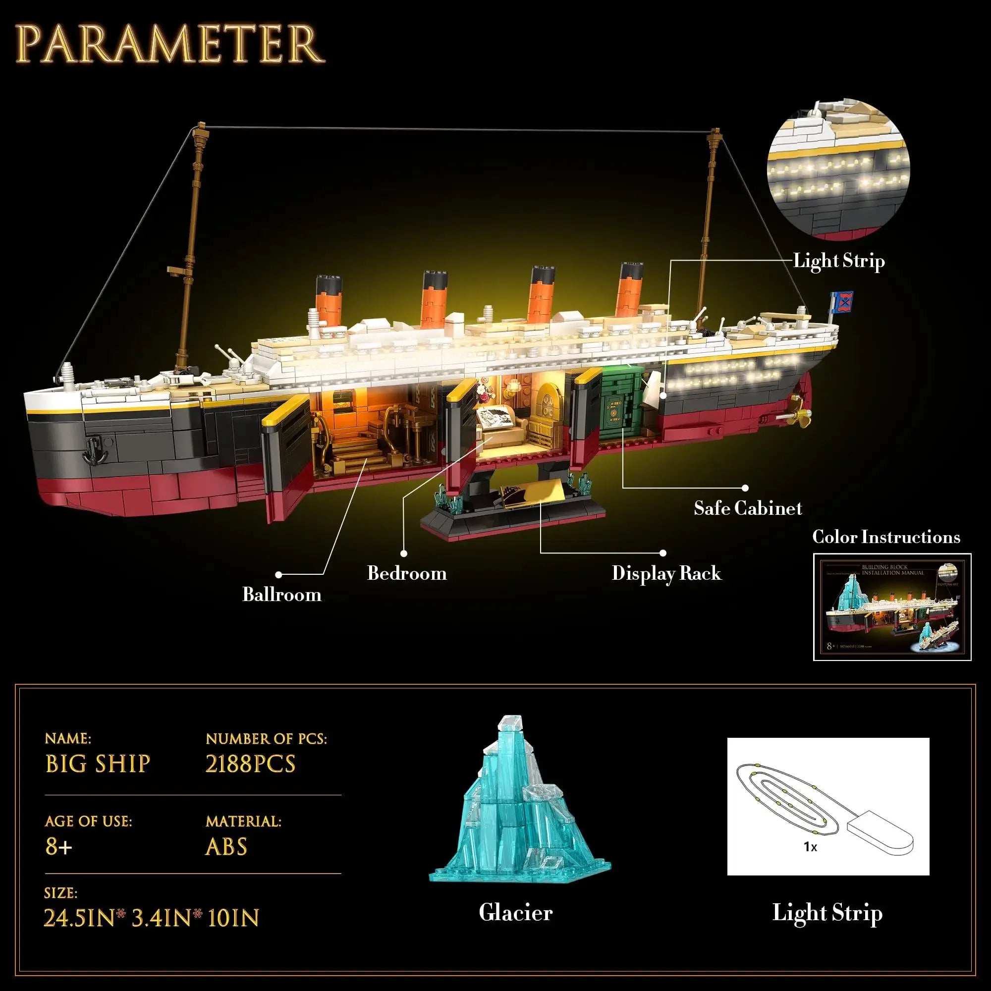 2288PCS Titanic Model Cruise Ship Set City Boat Building Blocks with Shipwreck Mode