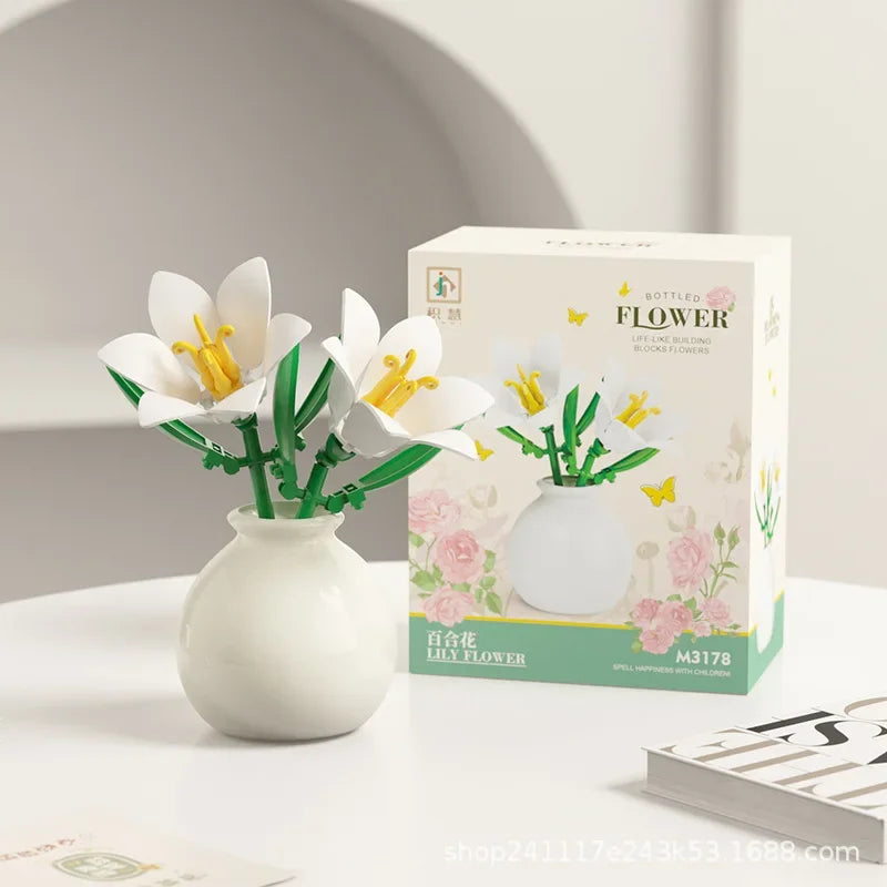 60PCS Cute Mini Bostanic Blocks in Oval Vase