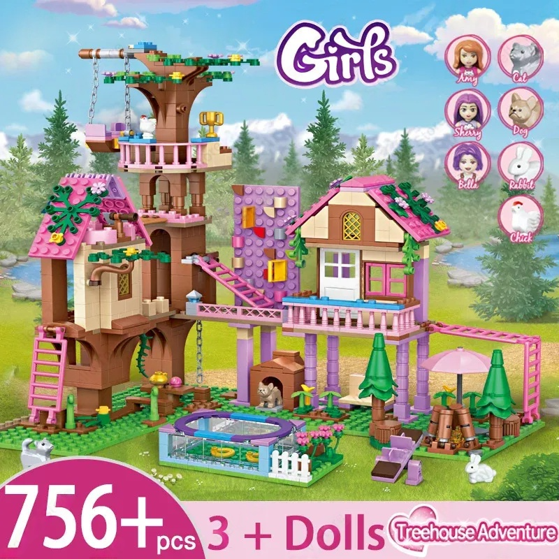 2025 Girls Friendship Tree House Villa Castle Building Blocks Classic Friends Girl's Model Figures Toys For Kids Birthday Gift