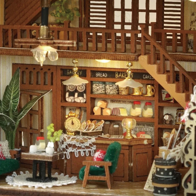 DIY Miniature Doll House Wooden Puzzle Bookstore/Bakery/Forest
