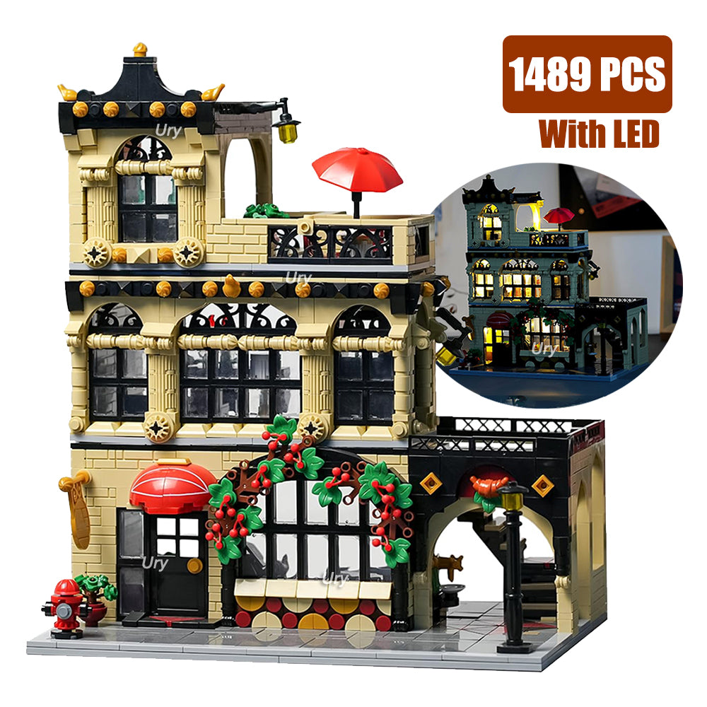 1500PCS CityStreet Old European Streeet Coffee Restaurant with LED
