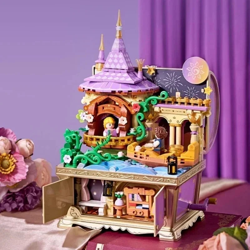 Disney Fairy Tale Building Bricks Mucis Box Alice Pinocchio Rapunzel Beauty and Beast