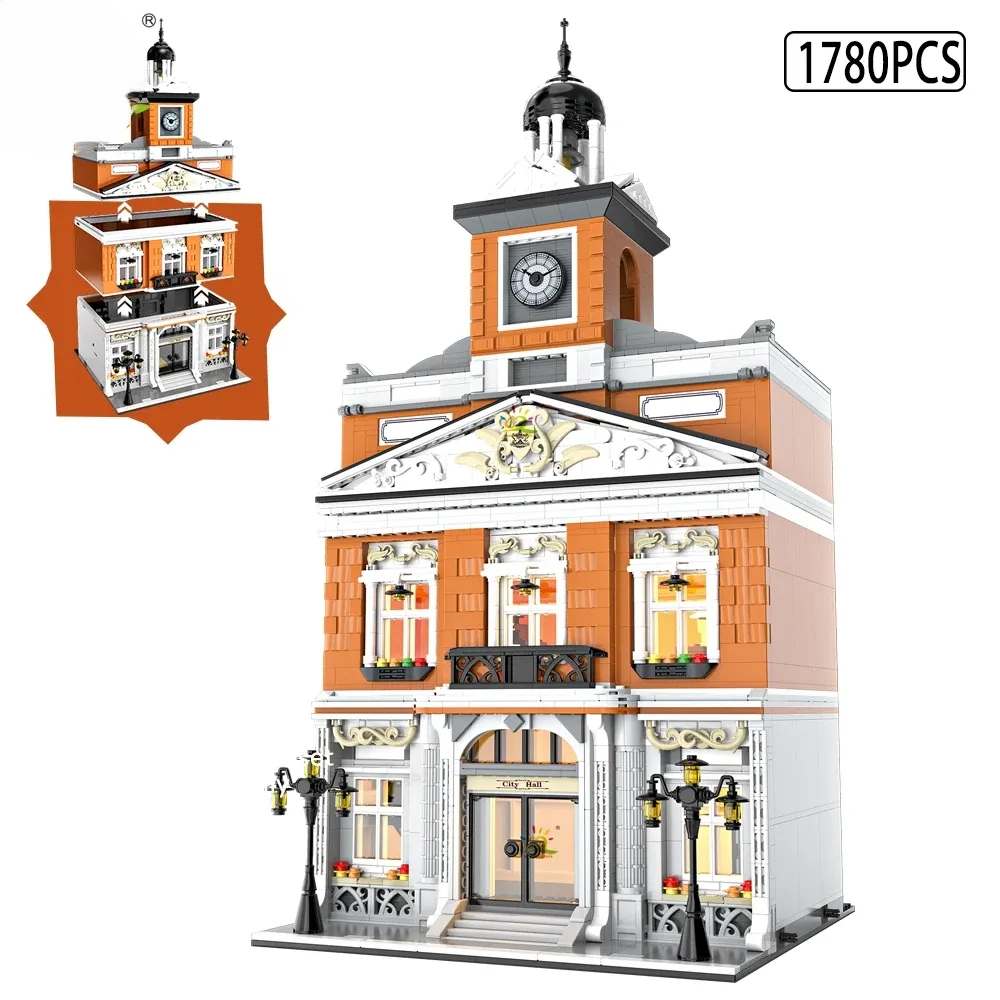 1456PCS CityView Old Streets Corner Coffee Shop Church and Bank