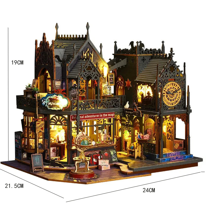 3D Big DollHouse Wooden Puzze House and Clock Tower with Mini Furniture