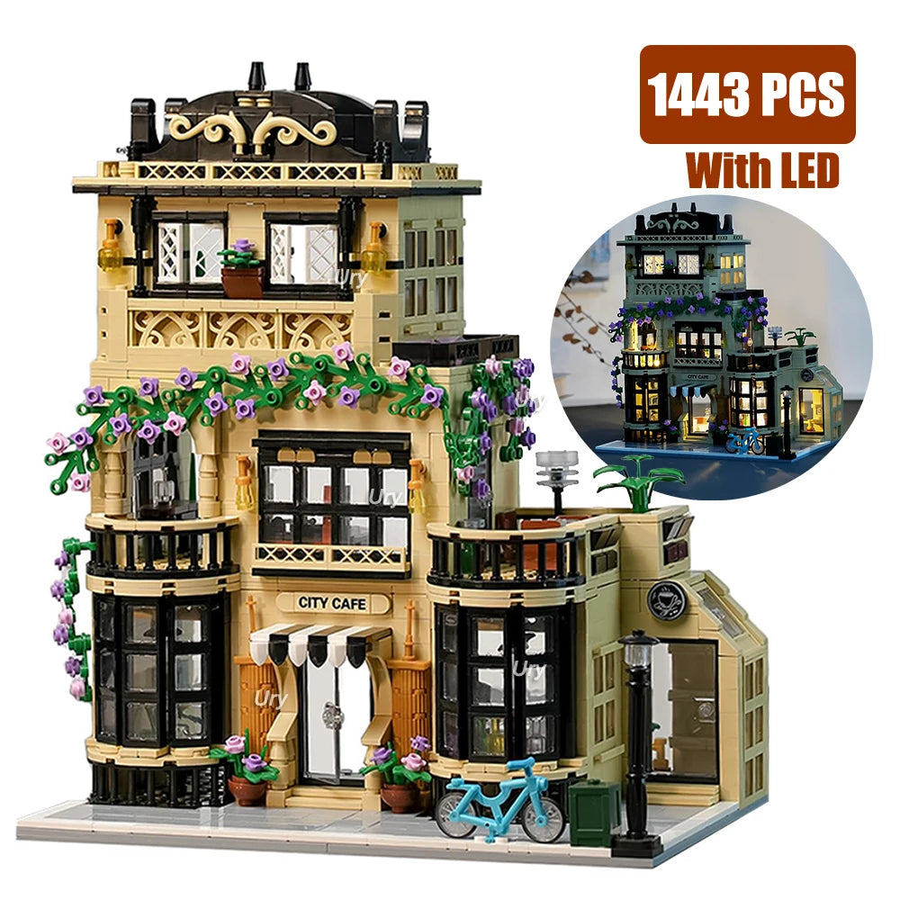 1500PCS CityStreet Old European Streeet Coffee Restaurant with LED