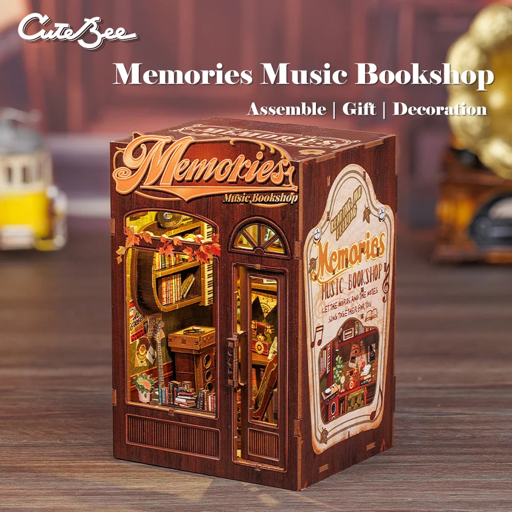 DIY 3D Book Nook Kit Miniature Wooden Owl Dollhouse Bookstore with LED