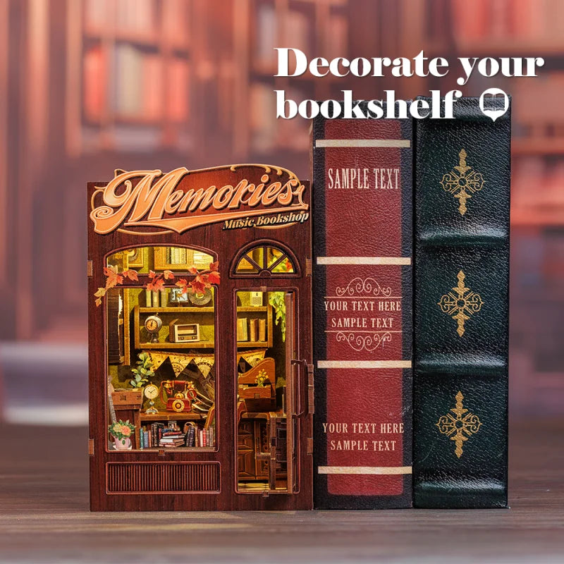 DIY 3D Book Nook Kit Miniature Wooden Owl Dollhouse Bookstore with LED