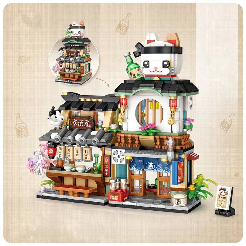 780PCS MOC Mini Streetview Japanese Shops