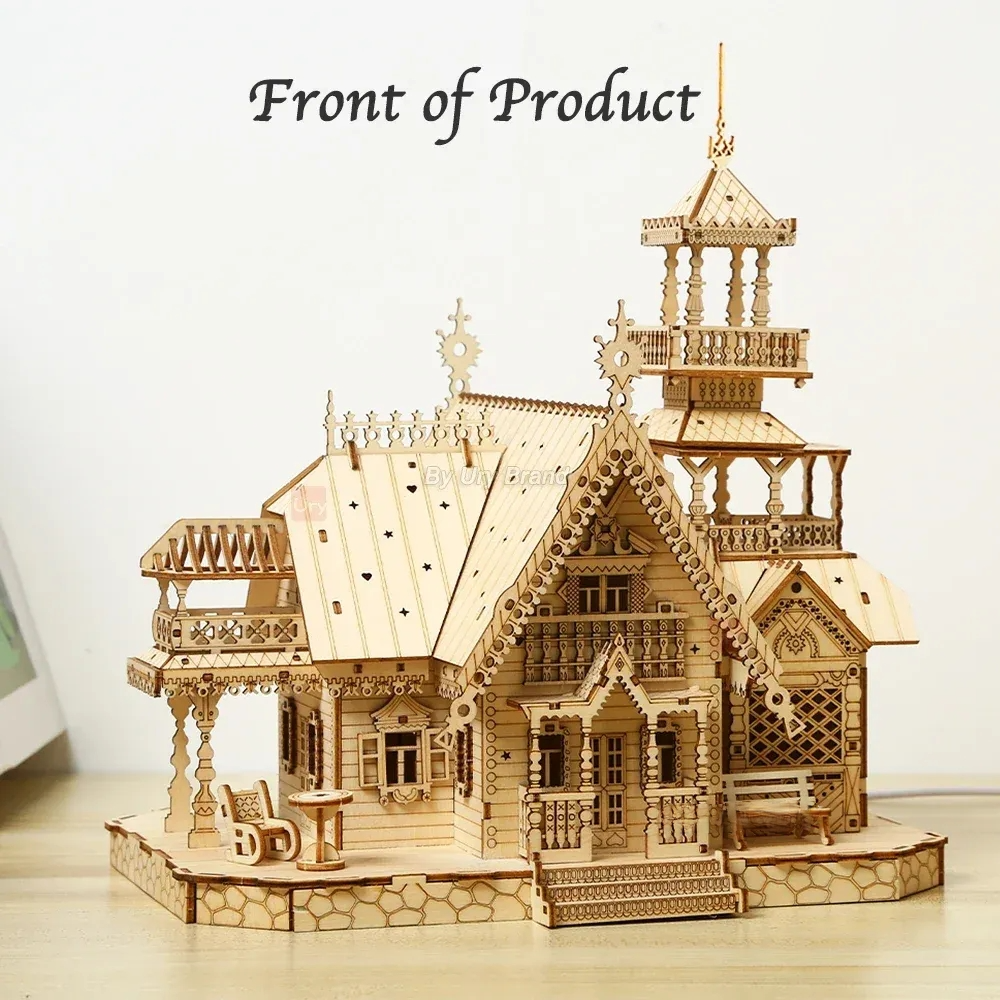 3D Wooden Puzzle Villa House Royal Castle with Light Assembly Toy