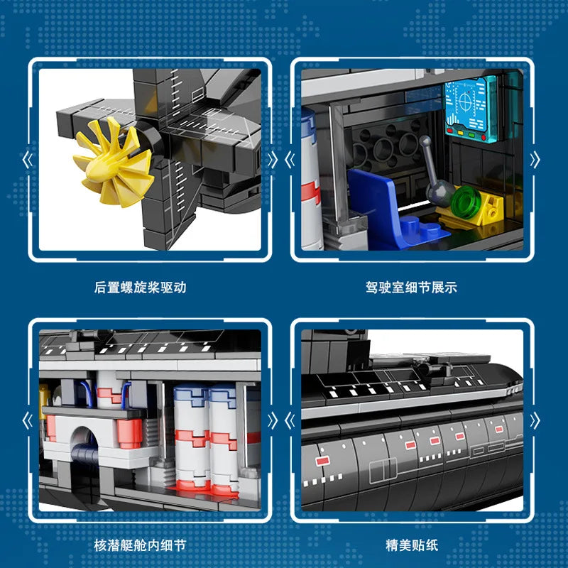 300PCS Navy Vessel Ship Nuclear Submarine Building Blocks