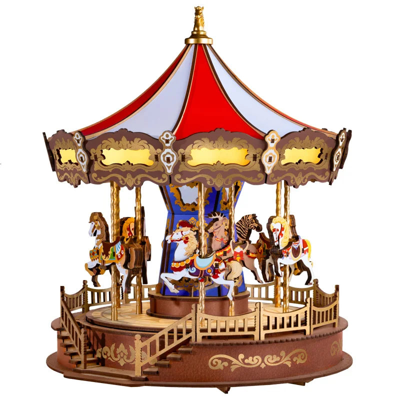 Classic Carousel Music Boxes 3D Wooden Puzzle with Light