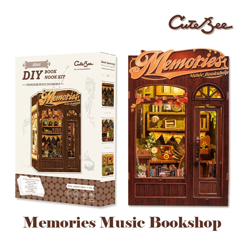 DIY 3D Book Nook Kit Miniature Wooden Owl Dollhouse Bookstore with LED