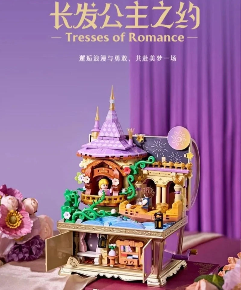 Disney Fairy Tale Building Bricks Mucis Box Alice Pinocchio Rapunzel Beauty and Beast