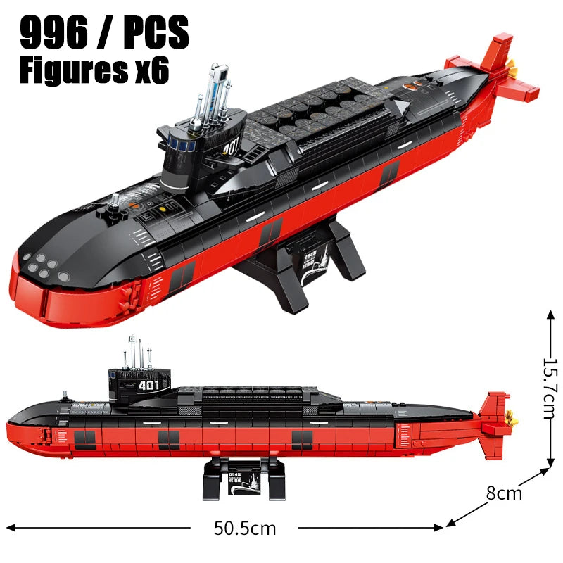 300PCS Navy Vessel Ship Nuclear Submarine Building Blocks