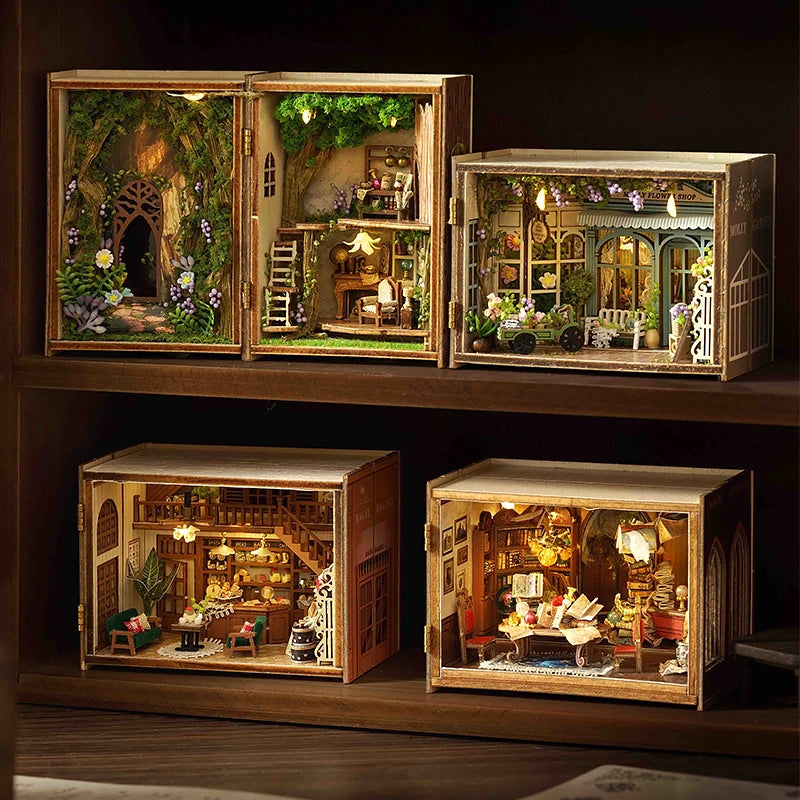 DIY Miniature Doll House Wooden Puzzle Bookstore/Bakery/Forest