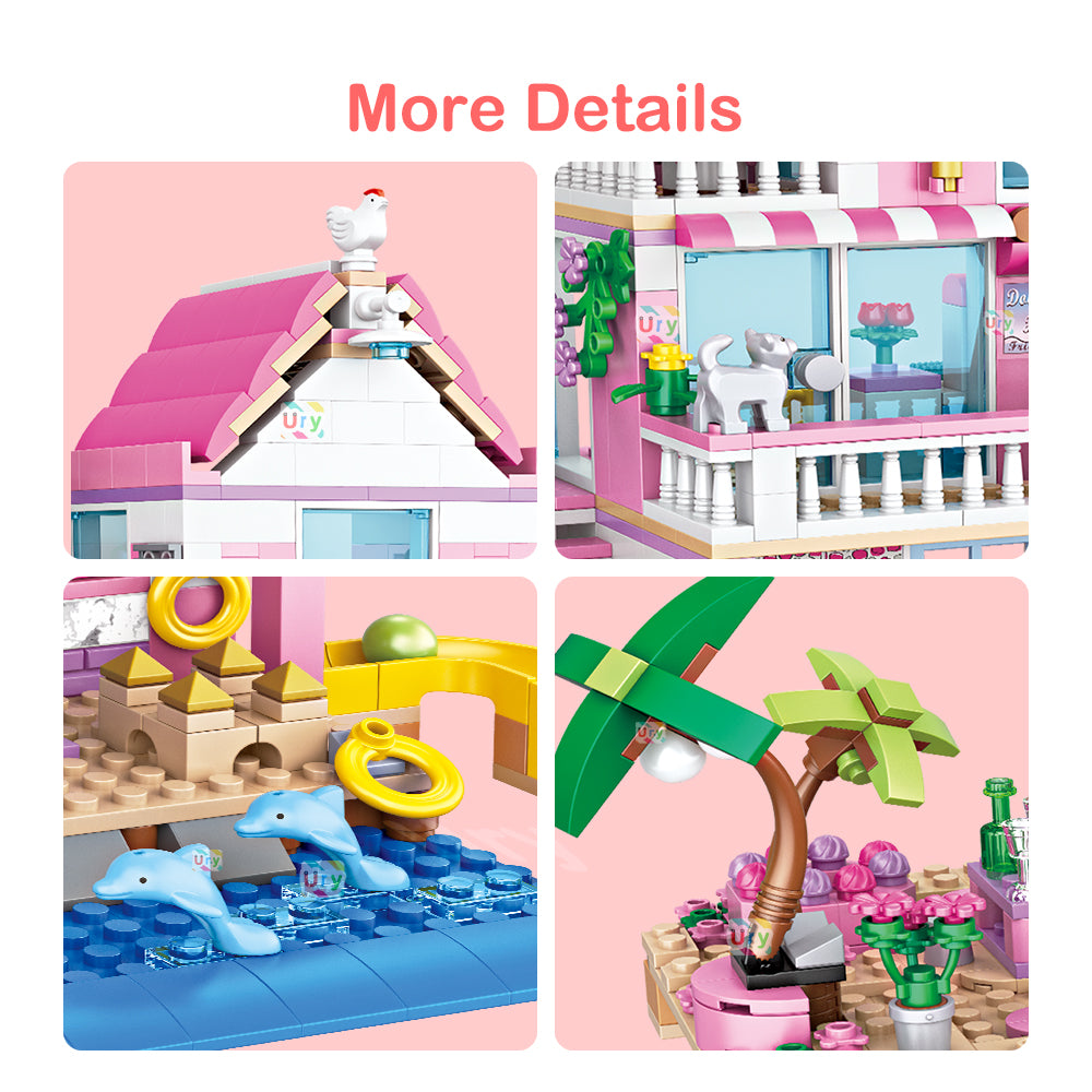 822 PCS Friends City House Summer Holiday Seaside Villa Bricks