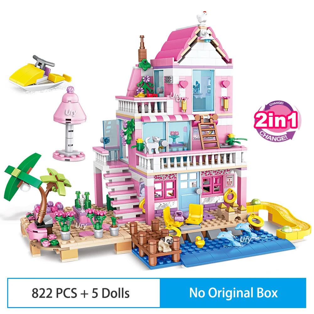 822 PCS Friends City House Summer Holiday Seaside Villa Bricks