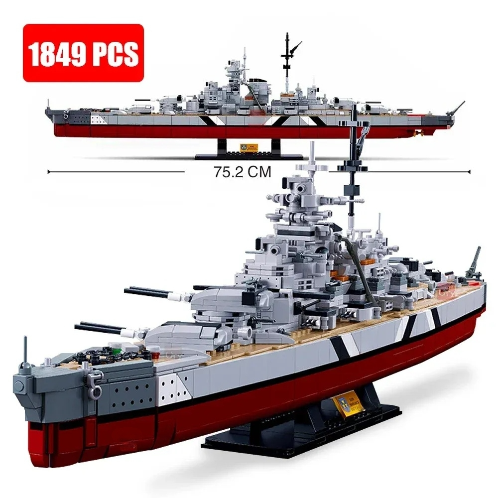 1849PCS Modern Military Warships KMS 2in1 Bismarck Battleship Fleet Collection