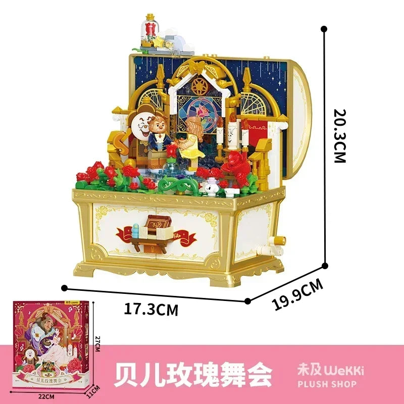 Disney Fairy Tale Building Bricks Mucis Box Alice Pinocchio Rapunzel Beauty and Beast