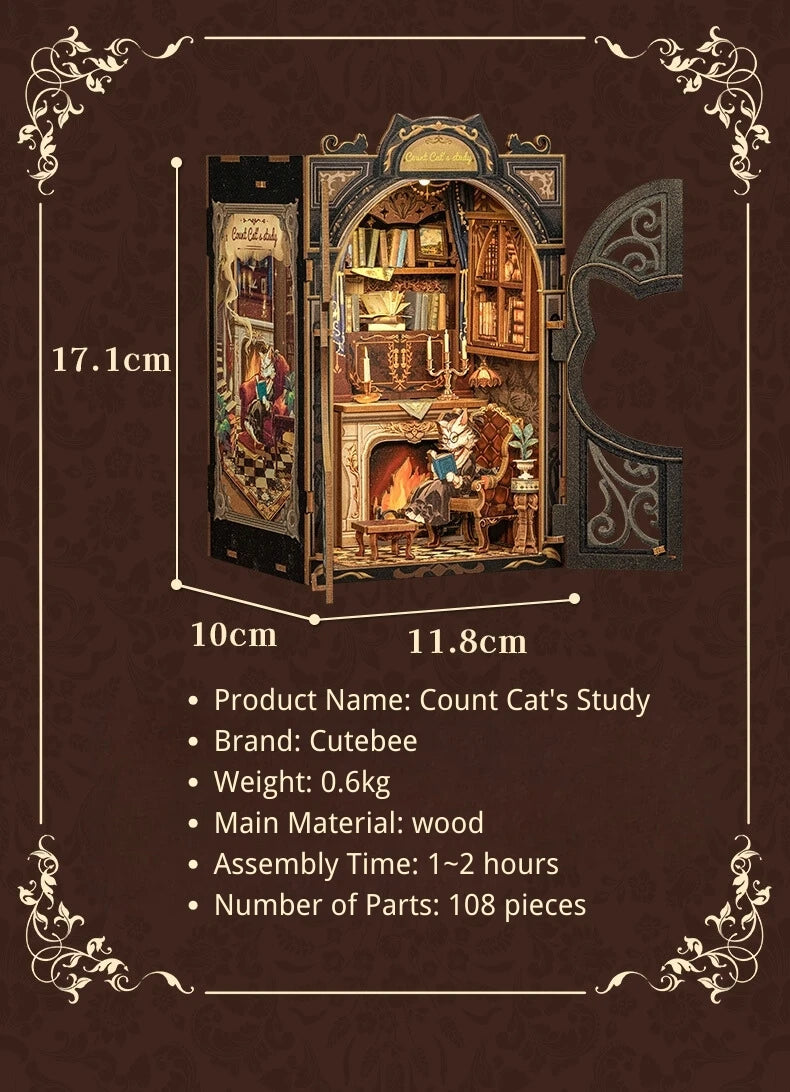 DIY 3D Book Nook Kit Miniature Wooden Owl Dollhouse Bookstore with LED