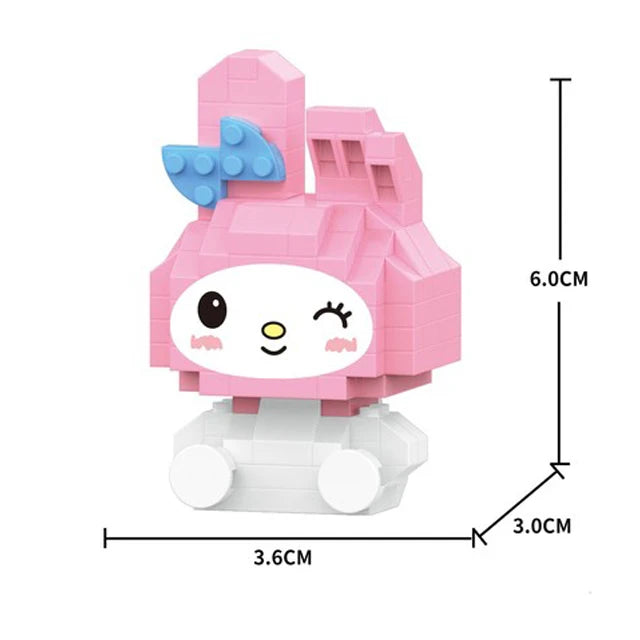 250PCS Mini bricks Cartoon Hello Kitty My Melody Cinnamoroll Pompompurin Kuromi Friends