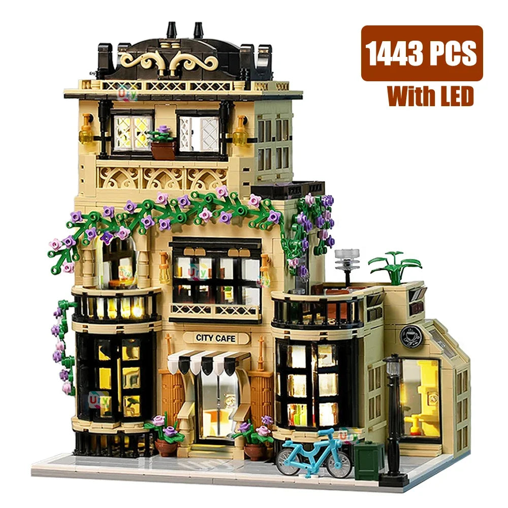1500PCS CityStreet Old European Streeet Coffee Restaurant with LED