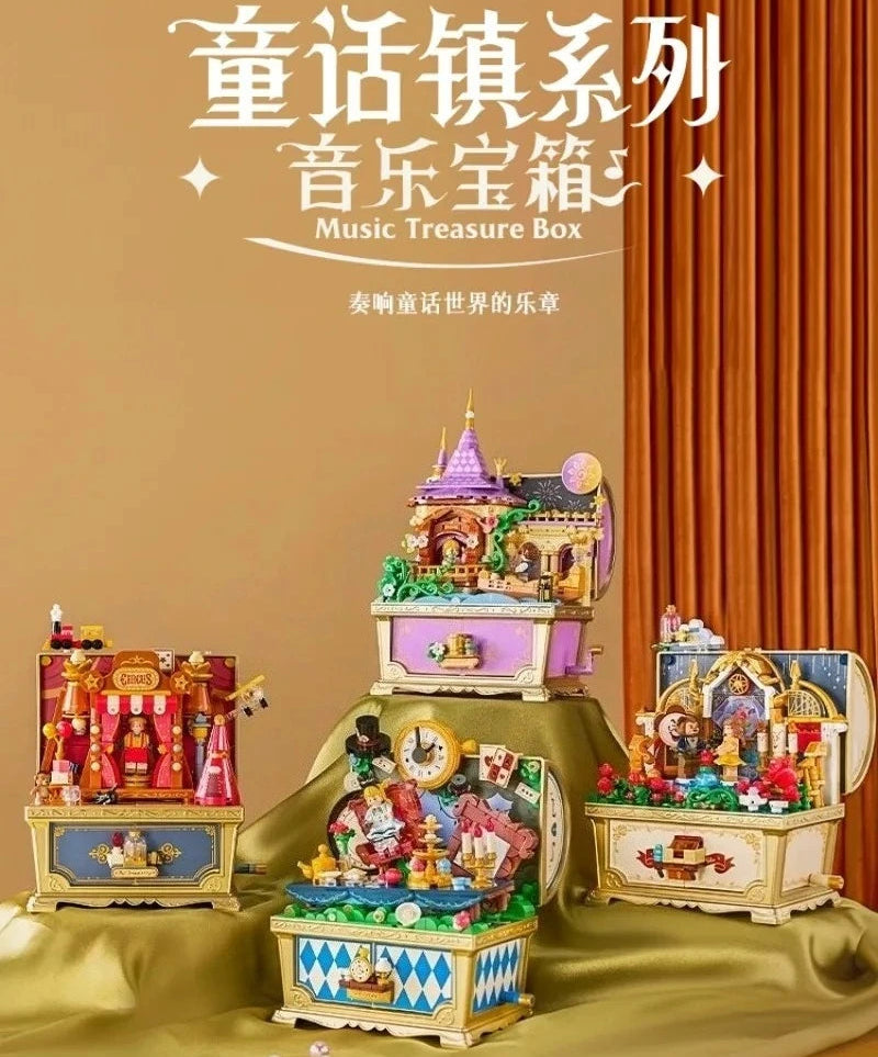 Disney Fairy Tale Building Bricks Mucis Box Alice Pinocchio Rapunzel Beauty and Beast