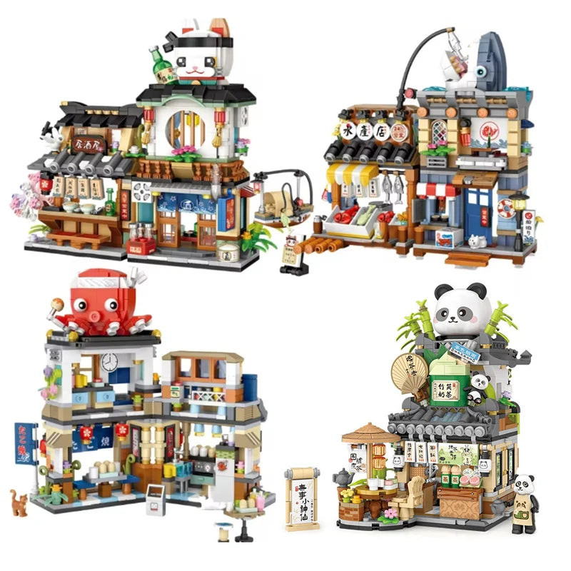 780PCS MOC Mini Streetview Japanese Shops