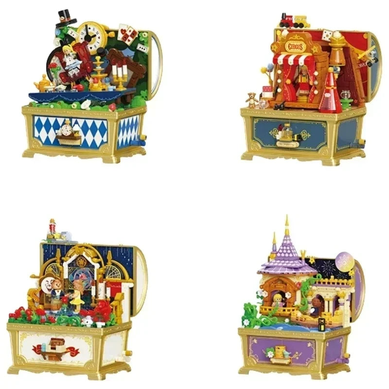 Disney Fairy Tale Building Bricks Mucis Box Alice Pinocchio Rapunzel Beauty and Beast