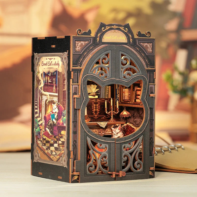DIY 3D Book Nook Kit Miniature Wooden Owl Dollhouse Bookstore with LED