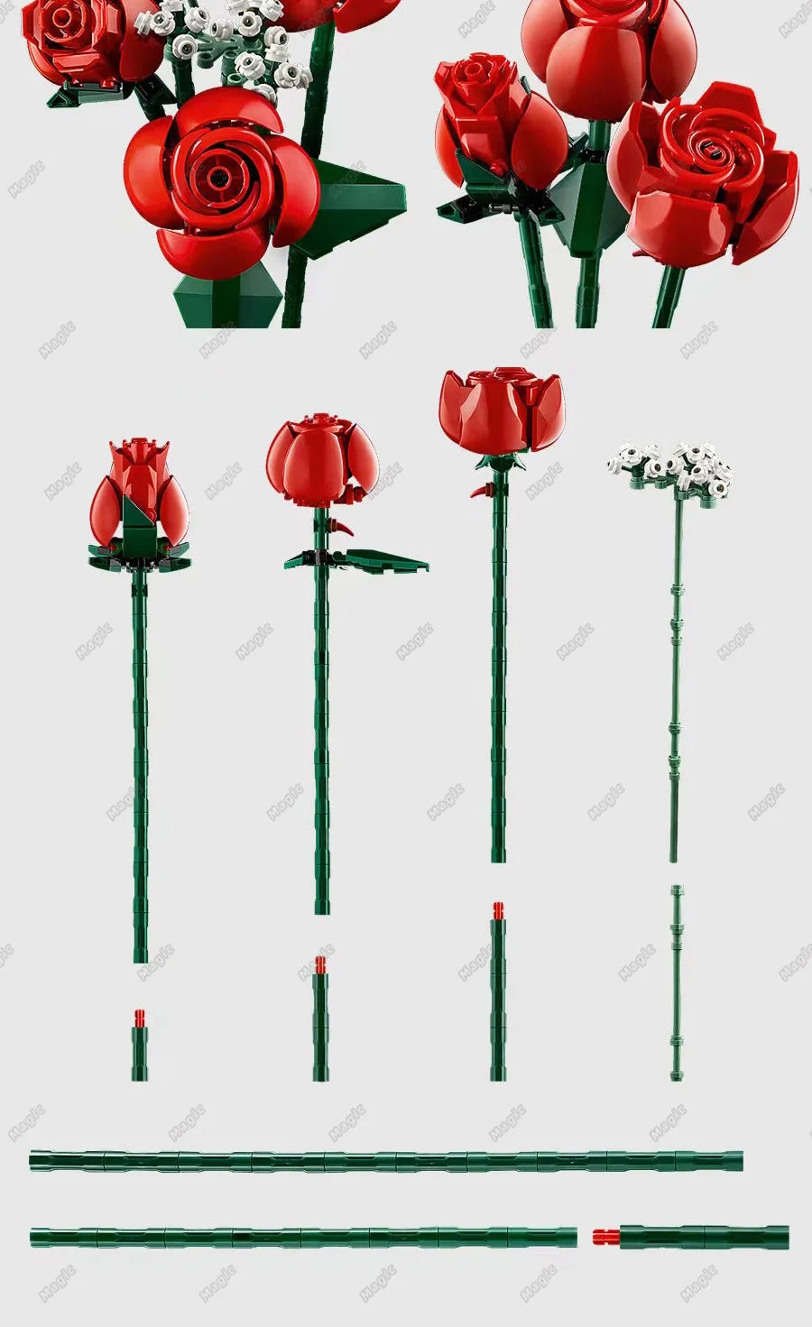 822pcs Red Roses with Baby’s Breath