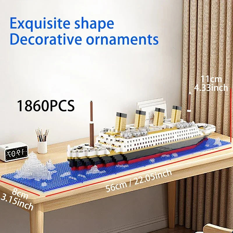 1860PCS Mini Bricks Titanic Creative Luxury Iceberg Cruise Ship Boat Wreck Set