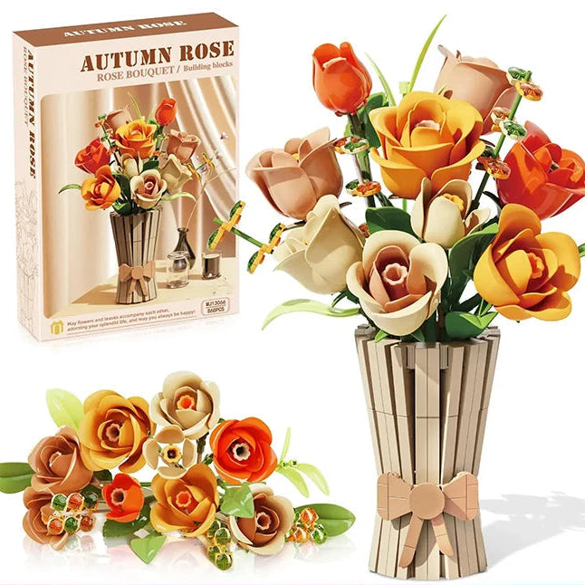 868PCS Autumn Eternal Rose with Vase Bricks Home Decoration