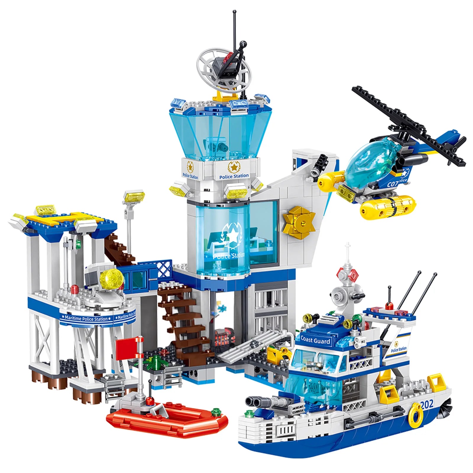 779PCS City Oceans Fire Station Blocks with Fire Station,Fire Helicopter,Fire Ship,Rescue Boat