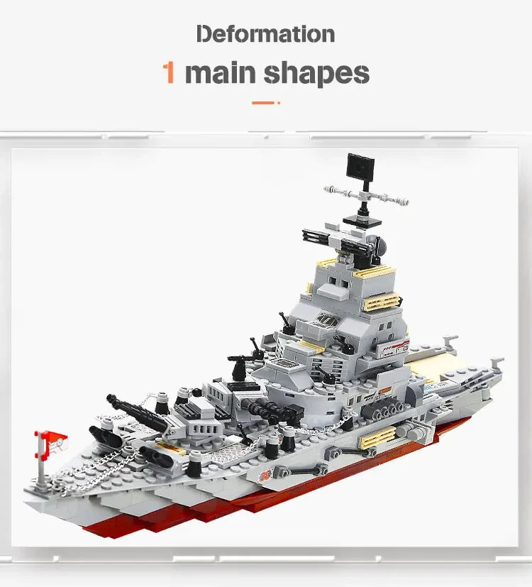 1068PCS 8in1 Navy Warships Building Blocks Chariot Ship Boat Plane